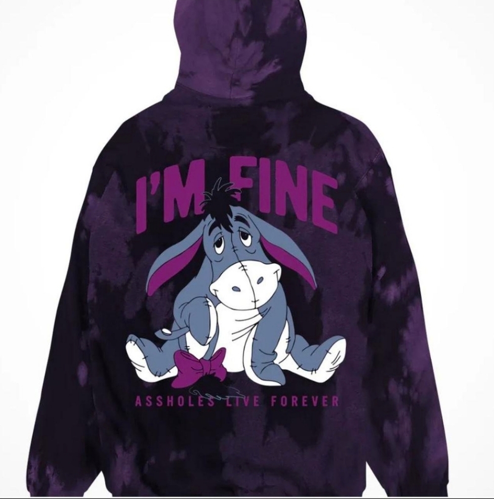 Eeyore A*^Holes Live Forever Tie Dye Purple Hoodie Unisex Size Medium R29 - Picture 1 of 6